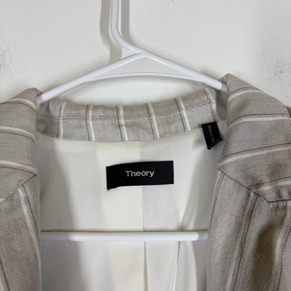 Theory Blazer Double Breasted Tailor Jacket Striped Linen Size 8 - Picture 12 of 16